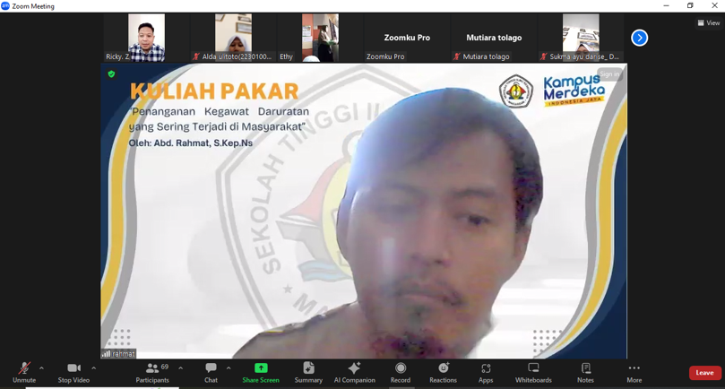 Kegiatan Kuliah Pakar Kegawatdaruratan Oleh Rahmat, S.Kep, Ns